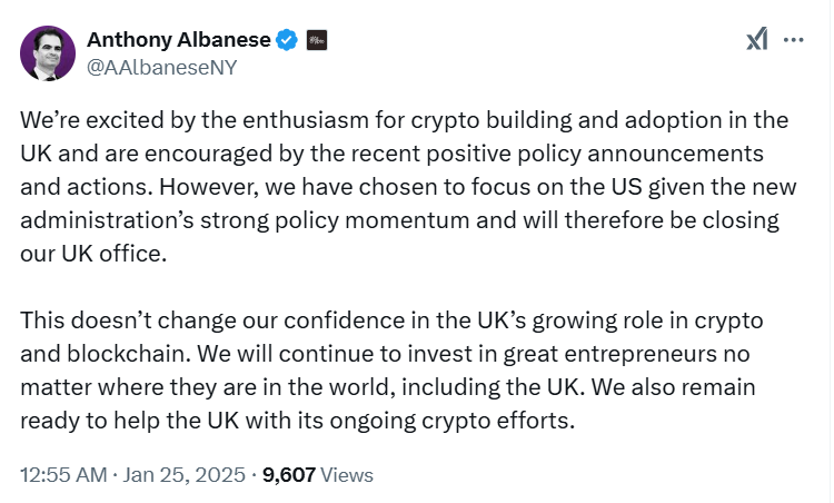Anthony Albanese, a16z Crypto’s chief operating officer/출처: X