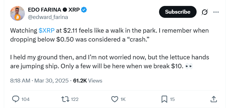 출처: EDO FARINA 🅧 XRP 트위터